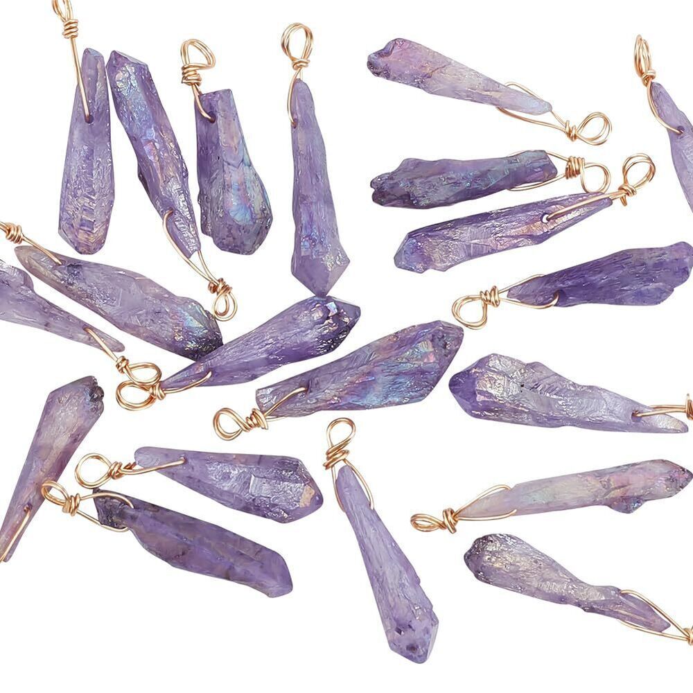 3383 20 PCS Natural Quartz Crystal Stone Pendants Charms Irregular Lilac